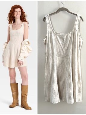Universal Thread Linen Blend Khaki Tan Stripe Summer Dress